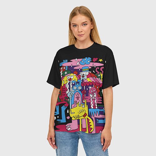 Женская футболка оверсайз Разноцветные монстры / 3D-принт – фото 3