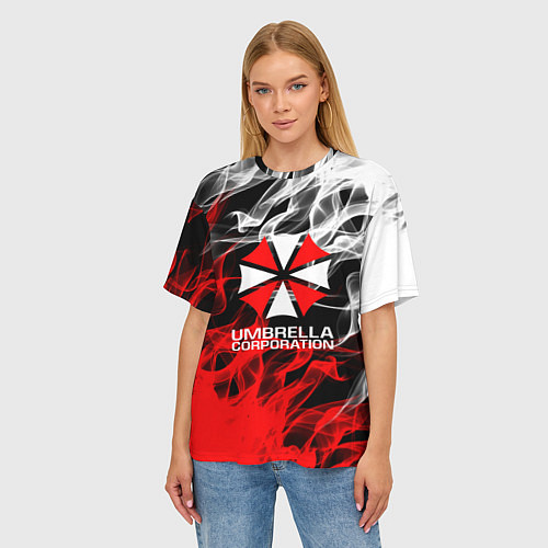 Женская футболка оверсайз Umbrella Corporation Fire / 3D-принт – фото 3