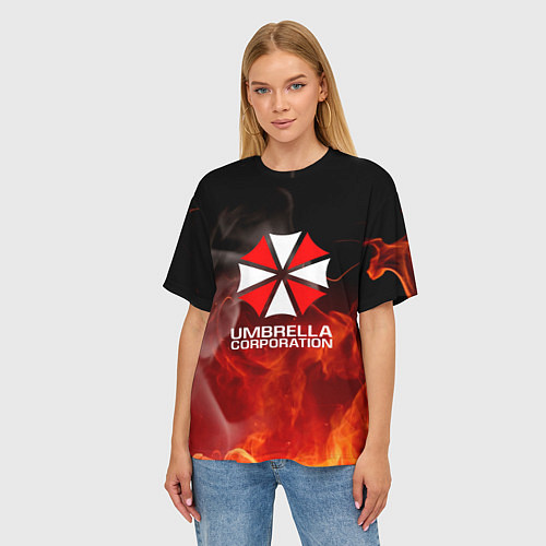 Женская футболка оверсайз Umbrella Corporation пламя / 3D-принт – фото 3
