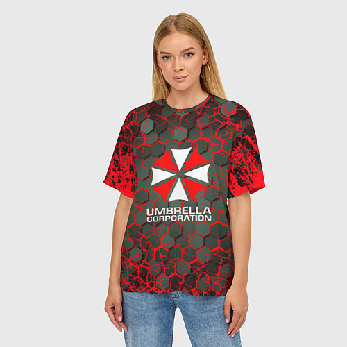 Женская футболка оверсайз Umbrella Corporation соты / 3D-принт – фото 3