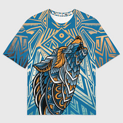 Футболка оверсайз женская Синий волк в графике, цвет: 3D-принт