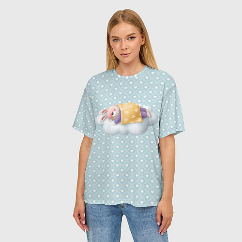Женская футболка оверсайз Спящий кролик / 3D-принт – фото 3