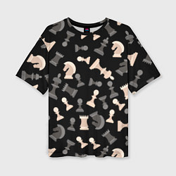 Футболка оверсайз женская Белые и черные шахматные фигуры, цвет: 3D-принт