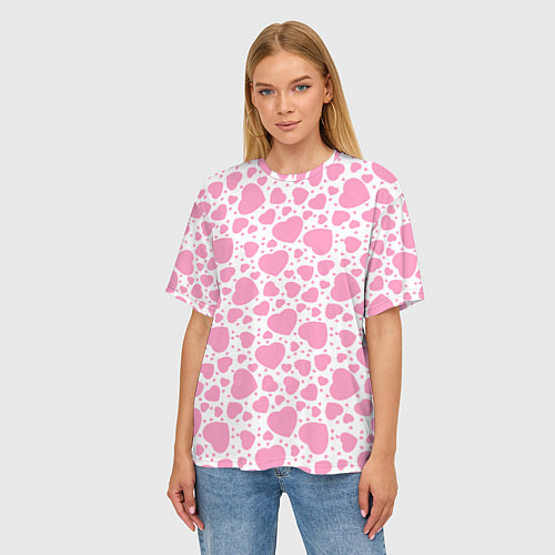 Женская футболка оверсайз Розовые Сердечки LOVE / 3D-принт – фото 3
