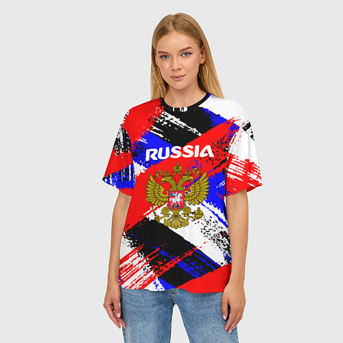 Женская футболка оверсайз Russia Геометрия патриотизм / 3D-принт – фото 3