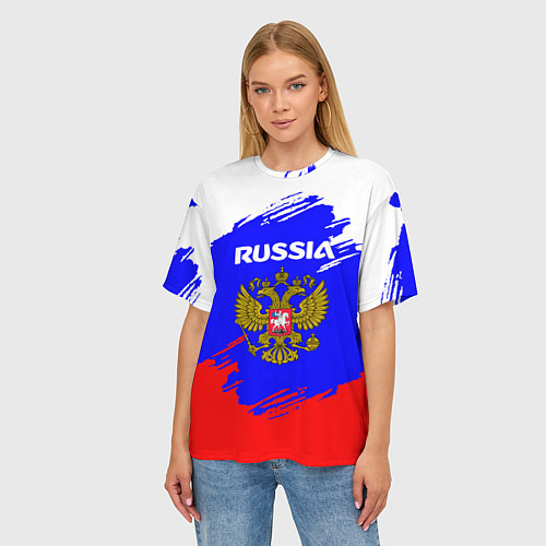 Женская футболка оверсайз Russia Геометрия / 3D-принт – фото 3