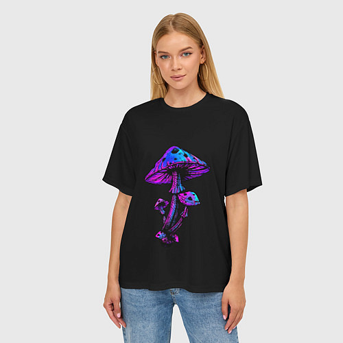 Женская футболка оверсайз Неоновый гриб / 3D-принт – фото 3