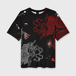 Женская футболка оверсайз Китайский дракон Красно - Белый