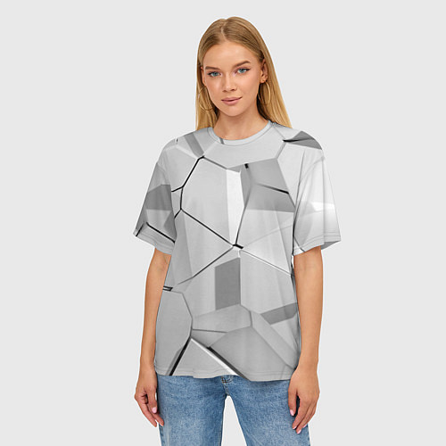Женская футболка оверсайз БЕЛАЯ БРОНЯ СЕРАЯ БРОНЯ БЕЛЫЕ ПЛИТЫ / 3D-принт – фото 3