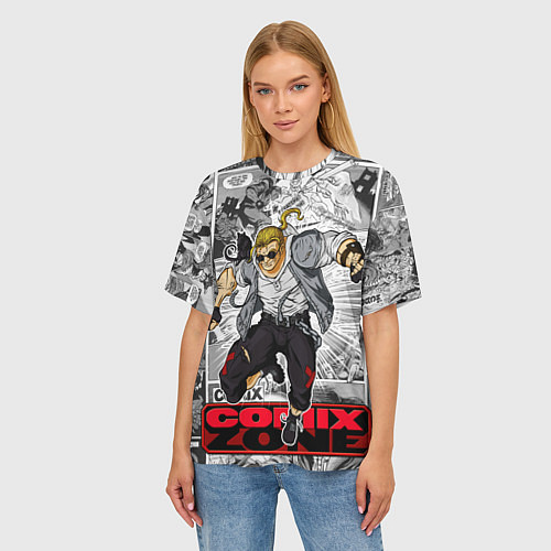 Женская футболка оверсайз Gray comix / 3D-принт – фото 3