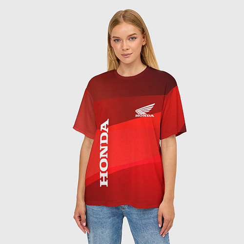 Женская футболка оверсайз Honda - Red / 3D-принт – фото 3