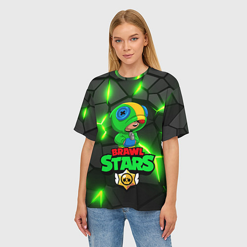 Женская футболка оверсайз ЛЕОН - БРАВО СТАРС Brawl Stars / 3D-принт – фото 3
