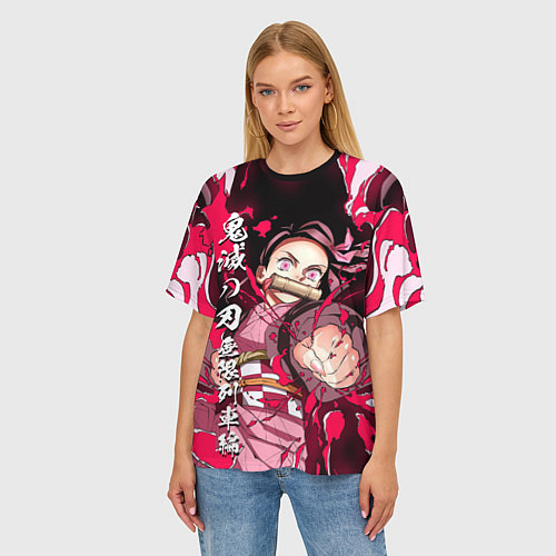 Женская футболка оверсайз Клинок, рассекающий демонов - Незуко Камадо / 3D-принт – фото 3