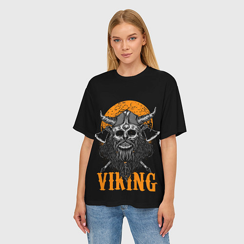 Женская футболка оверсайз ЧЕРЕП ВИКИНГА VIKINGS SKULL / 3D-принт – фото 3