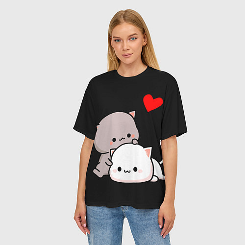 Женская футболка оверсайз Котическая любовь Kitty Love / 3D-принт – фото 3