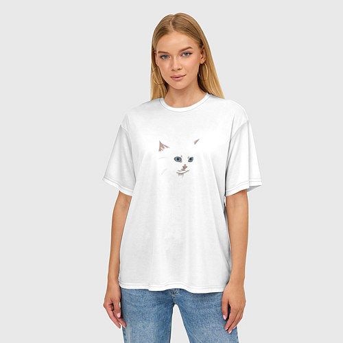 Женская футболка оверсайз Белый незаметный кот / 3D-принт – фото 3