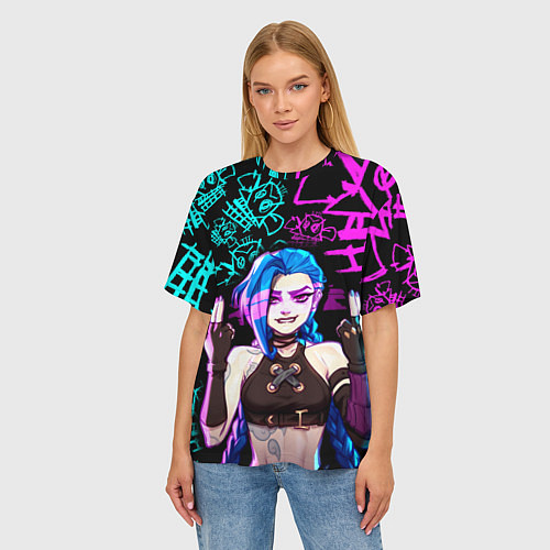 Женская футболка оверсайз JINX ДЖИНКС NEON PATTERN / 3D-принт – фото 3