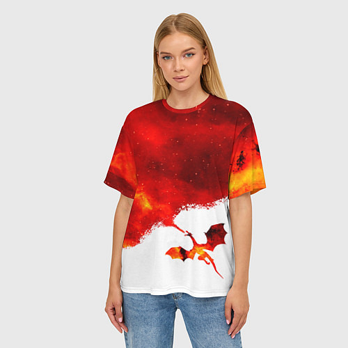 Женская футболка оверсайз ДЫХАНИЕ ЗВЕЗДНОГО ДРАКОНА DRAGON FIRE / 3D-принт – фото 3