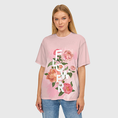 Женская футболка оверсайз Pink Flower / 3D-принт – фото 3