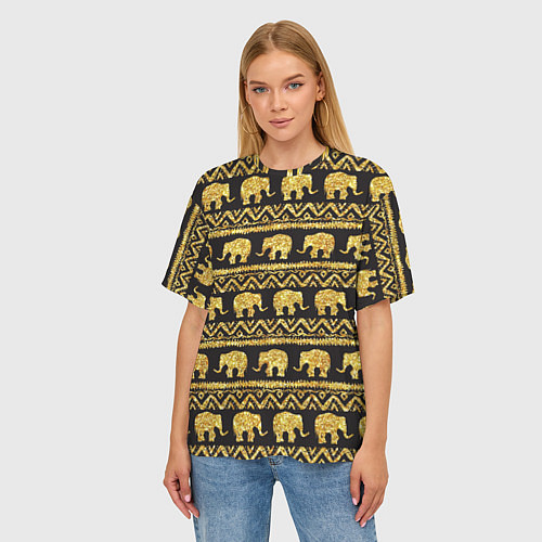 Женская футболка оверсайз Золотые слоны / 3D-принт – фото 3