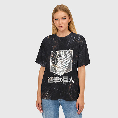 Женская футболка оверсайз Атака Титанов Логотип Свечение / 3D-принт – фото 3