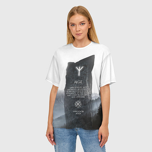 Женская футболка оверсайз Алгиз-Руна / 3D-принт – фото 3