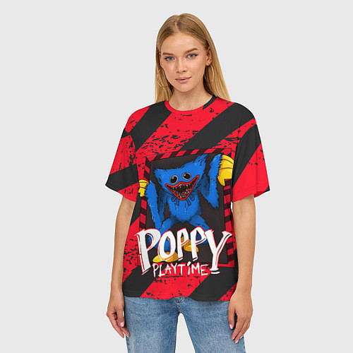 Женская футболка оверсайз Poppy Playtime RED WARNING / 3D-принт – фото 3