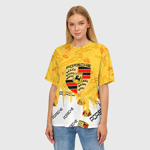 Женская футболка оверсайз Porsche порше паттерн / 3D-принт – фото 3