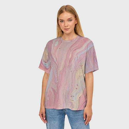 Женская футболка оверсайз Мраморный дизайн с розовыми, синими и желтыми цвет / 3D-принт – фото 3