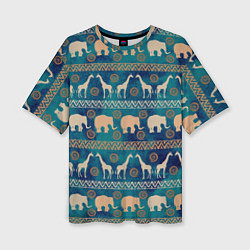 Женская футболка оверсайз Жирафы и слоны
