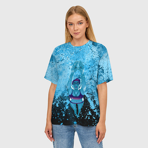 Женская футболка оверсайз Спортивное плавание Голубая вода / 3D-принт – фото 3