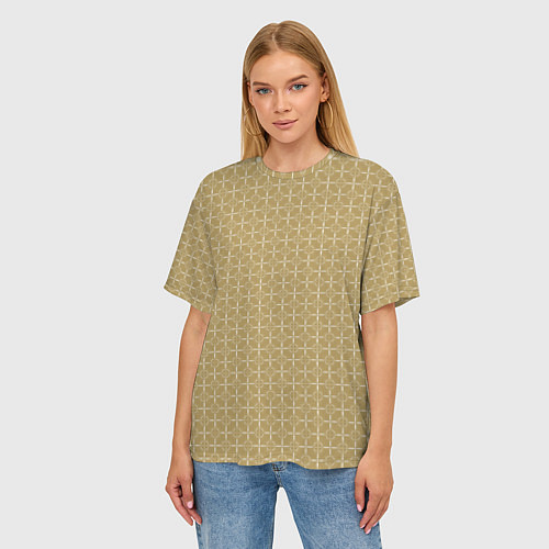 Женская футболка оверсайз Узор H&S Крест и круг Серовато-янтарный 119-9-39-f / 3D-принт – фото 3