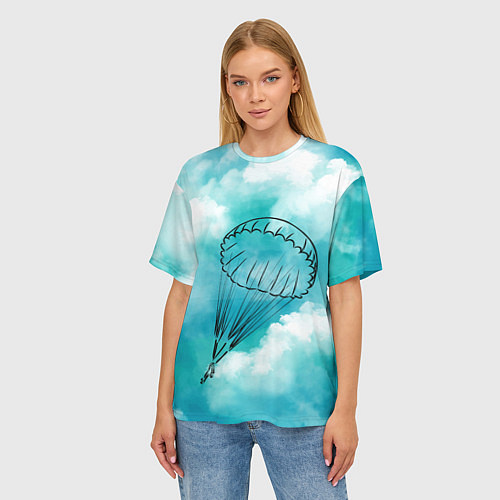 Женская футболка оверсайз Парашютист в облаках / 3D-принт – фото 3