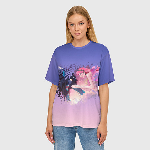 Женская футболка оверсайз Красавица и дракон heart / 3D-принт – фото 3
