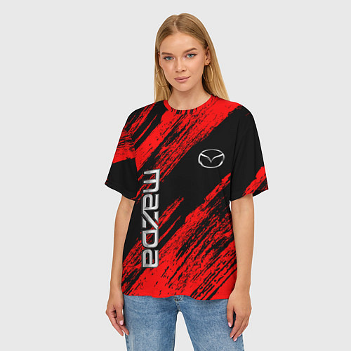 Женская футболка оверсайз Mazda Мазда красно черный / 3D-принт – фото 3