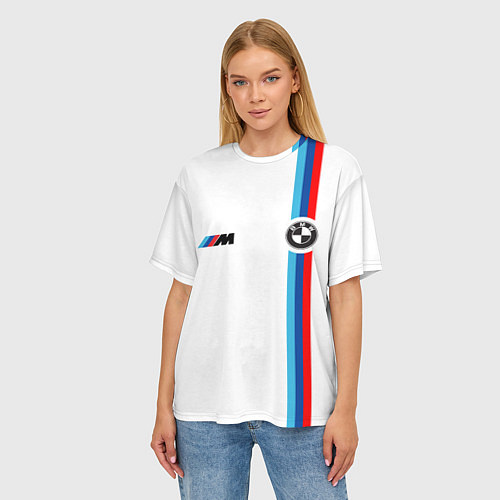 Женская футболка оверсайз БМВ 3 STRIPE BMW WHITE / 3D-принт – фото 3