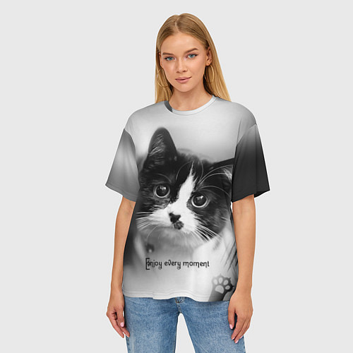 Женская футболка оверсайз Enjoy every moment - Наслаждайся каждым моментом / 3D-принт – фото 3