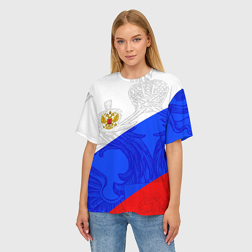 Женская футболка оверсайз Российский герб: триколор / 3D-принт – фото 3