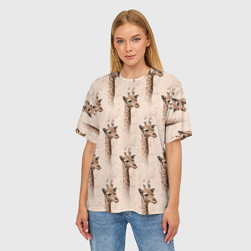 Женская футболка оверсайз Голова жирафа паттерн / 3D-принт – фото 3