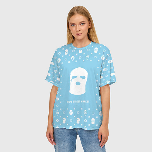 Женская футболка оверсайз Узор Sky Blue Ski Mask Dope Street Market / 3D-принт – фото 3