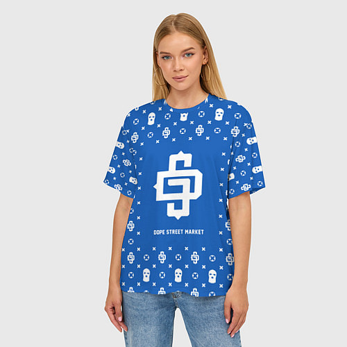 Женская футболка оверсайз Узор Blue Dope Street Market / 3D-принт – фото 3