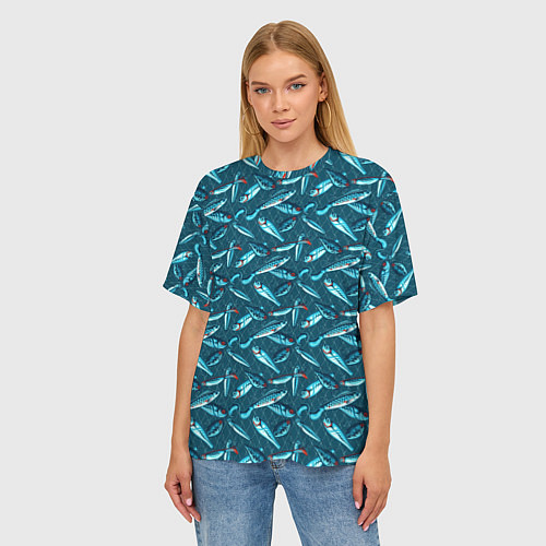 Женская футболка оверсайз Воблеры рыбки / 3D-принт – фото 3