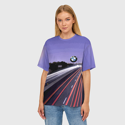 Женская футболка оверсайз BMW Ночная трасса / 3D-принт – фото 3