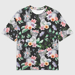 Футболка оверсайз женская Котики в цветочках, цвет: 3D-принт