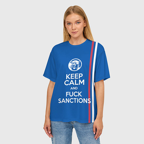 Женская футболка оверсайз Keep calm and fuck sanctions / 3D-принт – фото 3
