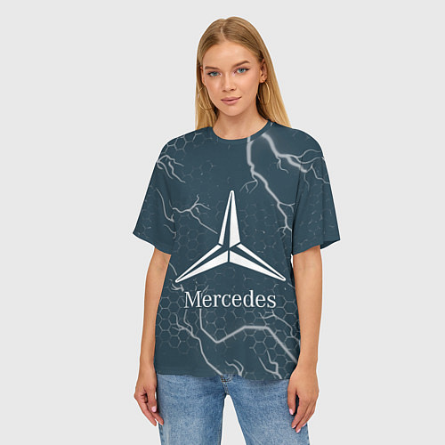 Женская футболка оверсайз MERCEDES - ЗВЕЗДА Молнии / 3D-принт – фото 3