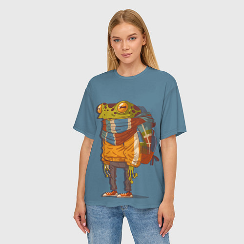 Женская футболка оверсайз Лягуха-путешественица / 3D-принт – фото 3