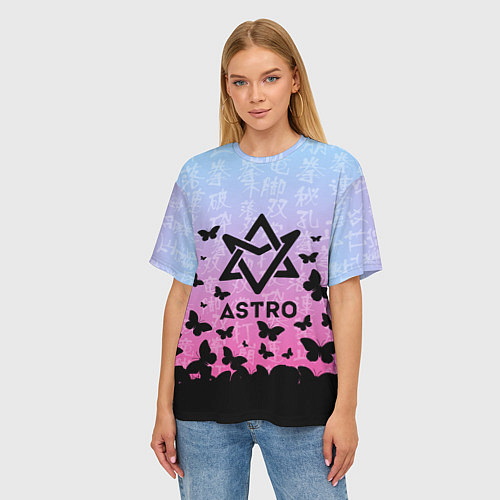 Женская футболка оверсайз ASTRO БАБОЧКИ / 3D-принт – фото 3