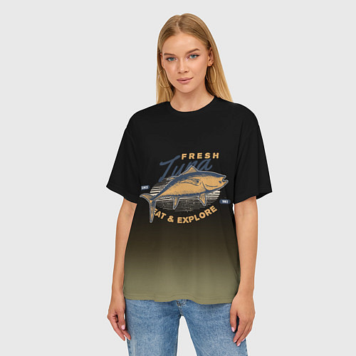 Женская футболка оверсайз Большая рыба fish / 3D-принт – фото 3