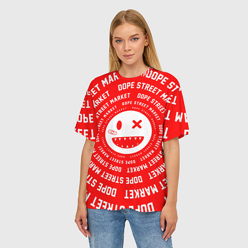 Женская футболка оверсайз Счастливый Смайлик Red Dope Street Market / 3D-принт – фото 3